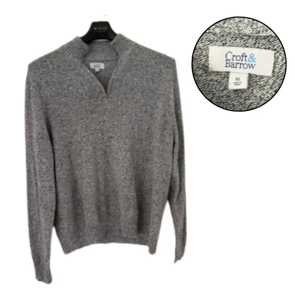Croft & Barrow Men’s XL Gray Heather 1/4-Zip Mock Neck Pullover Sweater Knit Top